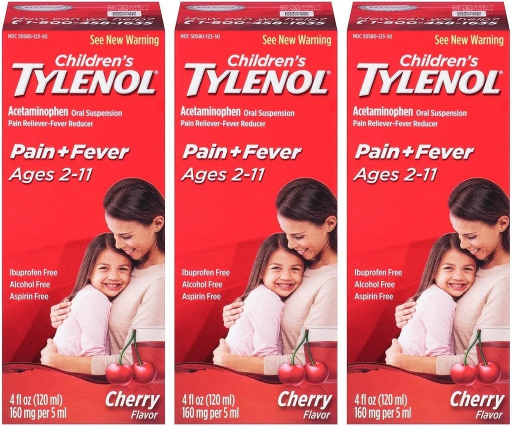 Tylenol Chld Cherry Liq 尺寸 4 Fl oz Tylenol 儿童樱桃爆破口服暂停包装 3