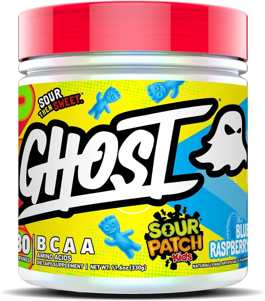 GHOST BCAA 氨基酸粉补充剂,酸补丁 Kids Blue Raspberry - 30 services - 无糖内置,Post & Prewout 氨基酸粉和回收饮料,7G BCAA