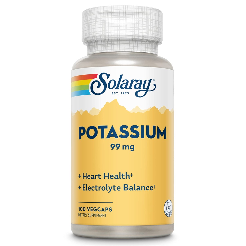 Solaray Potassium 99 mg - 电解质平衡公式 - 电解质、血管和心脏健康支持的钾补充物 - 60天钱背担保、实验室验证、100名服务员、100名蔬菜