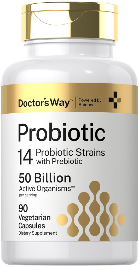 医生之路 Probiotic Supplements + 5亿 活性生物 + 90 Capsules + 14 Strains 与 Prebiotic + 男女 + 植物人,非GMO, Gluten Free