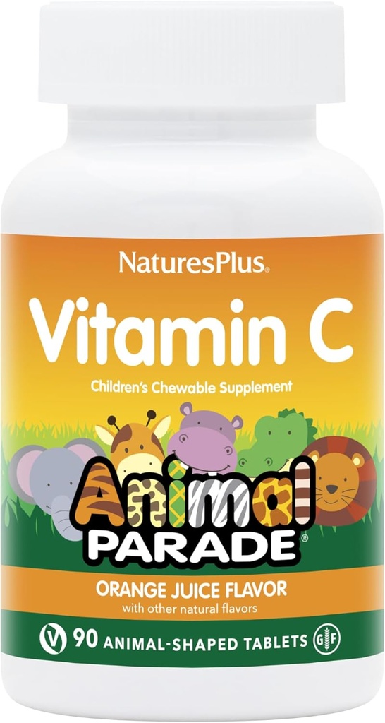 Natures Plus 动物 维他命 C 儿童烹饪 - 天然橙汁 Flavor - 90 动物形状片,包装 2 - Vegan,蔬菜,Gluten Free - 90 总服务