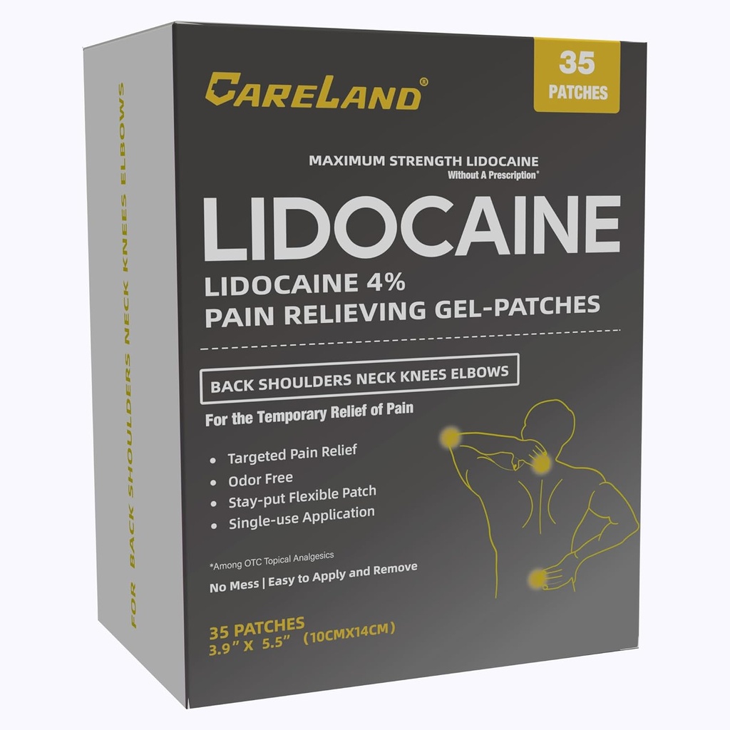 CARELAND 4% Lidocaine Gel 补丁,35 个最大强度疼痛补丁用于Neck Knee Back和肩部的肌肉救济