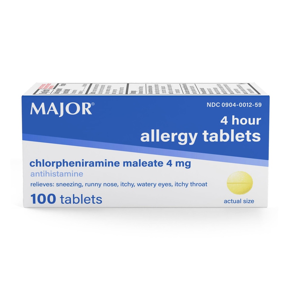 主要JOR 4 Mg过敏药片 - 氯苯甲胺 Maleate 4-Hour过敏药片 - 用于缓解喷嚏、水眼痒、喉咙痒和Runny Nose的抗Histamine(1包)