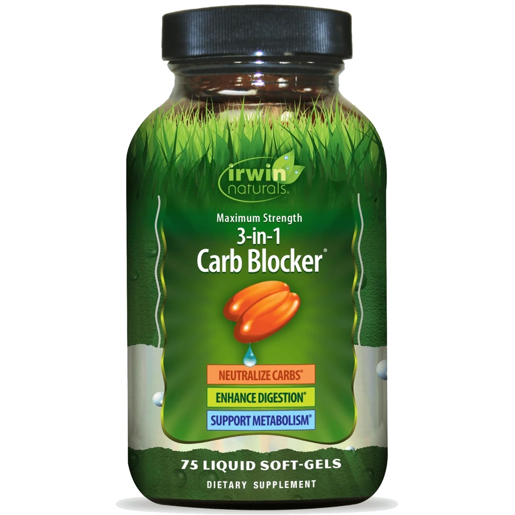 Irwin Naturals 最大强度 3- in-1 Carb 阻塞器, 中和碳水化合物和支持代谢, 75 液态软胶, 2 Pack