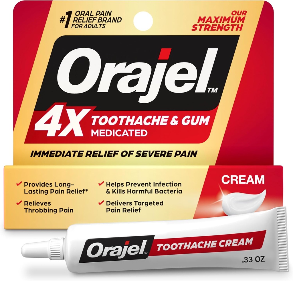 Orajel 4X for Toothache & Gum Pain: 重度奶油管0.33oz - 来自口服止痛药品牌