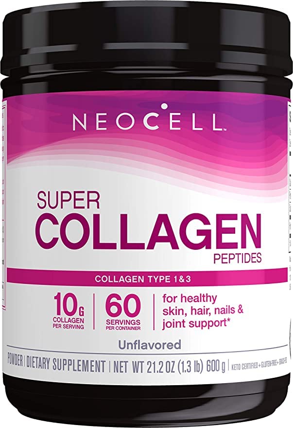 NeoCell Super Collagen Peptides, 草-Fed Collagen 类型 1和 3, 无味, 21.2 Ounces (Package May Vary)