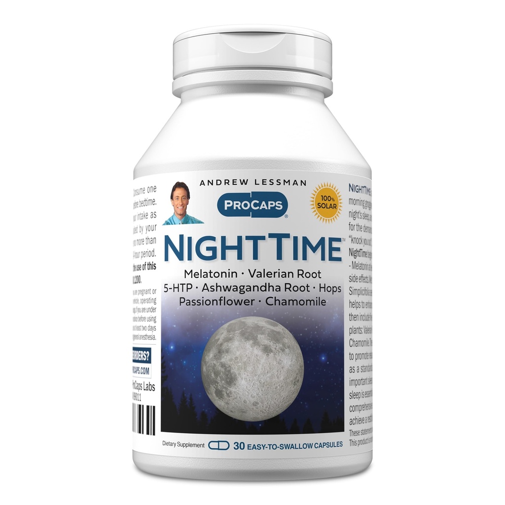 (原始内容存档于2018-07-29). Andrew Lessman Night Time 30 Capsules - 3mg Melatonin, Valerian, Ashwagandha, Passionflower, Hops, Chamomile. 无晨食谷. 自然支持,温柔的休息。 容易燕子笼盖