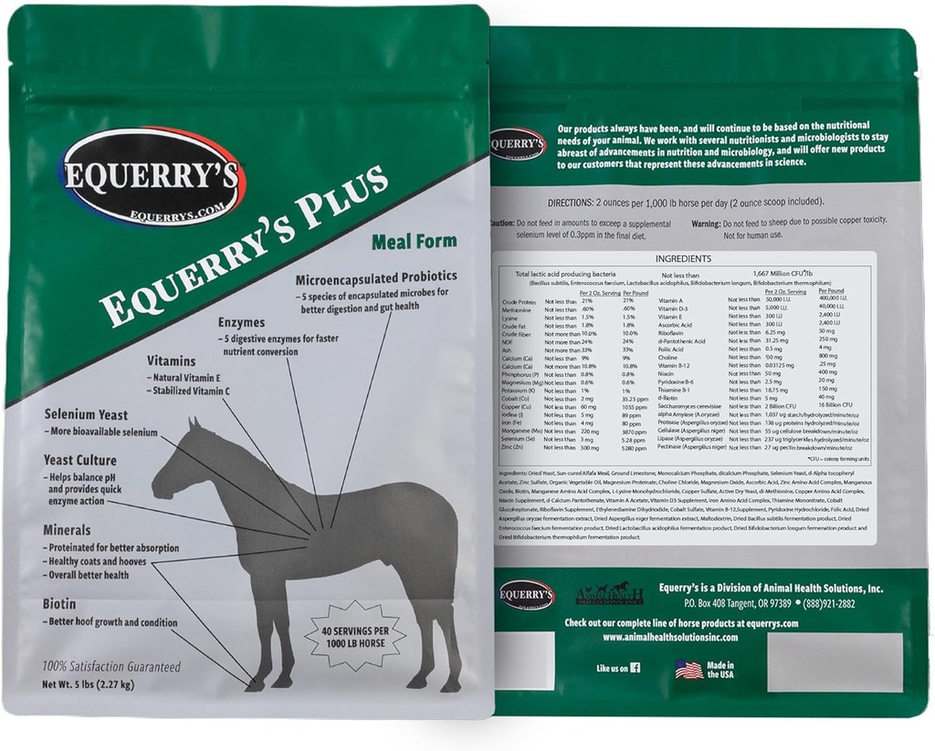 Equery's Plus Horse Supplement -- -- 增强对消化、维生素和矿物的抗生素的支持 -- -- 在美国制造 -- -- 5磅