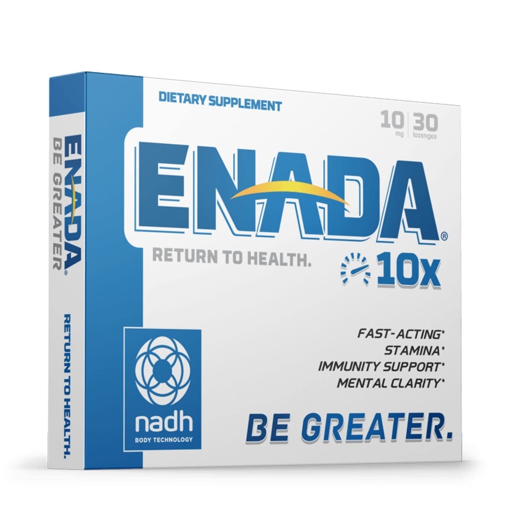 ENADA 10X NADH 配有活动生活方式快速动作公式的补编 QQ 天然能量助推器 Great for Jet Lag, Athletic Performance and stamina and Mindle Clarity + 30 Lozenge