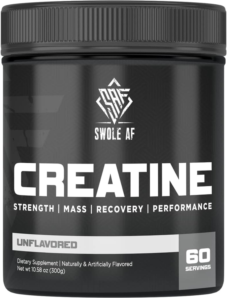 Swole AF QQ CREATINE Mono 肌肉增益耐力和复苏的前期和后期工作 QQ 改善强力功率和肌肉生长的饮食补充