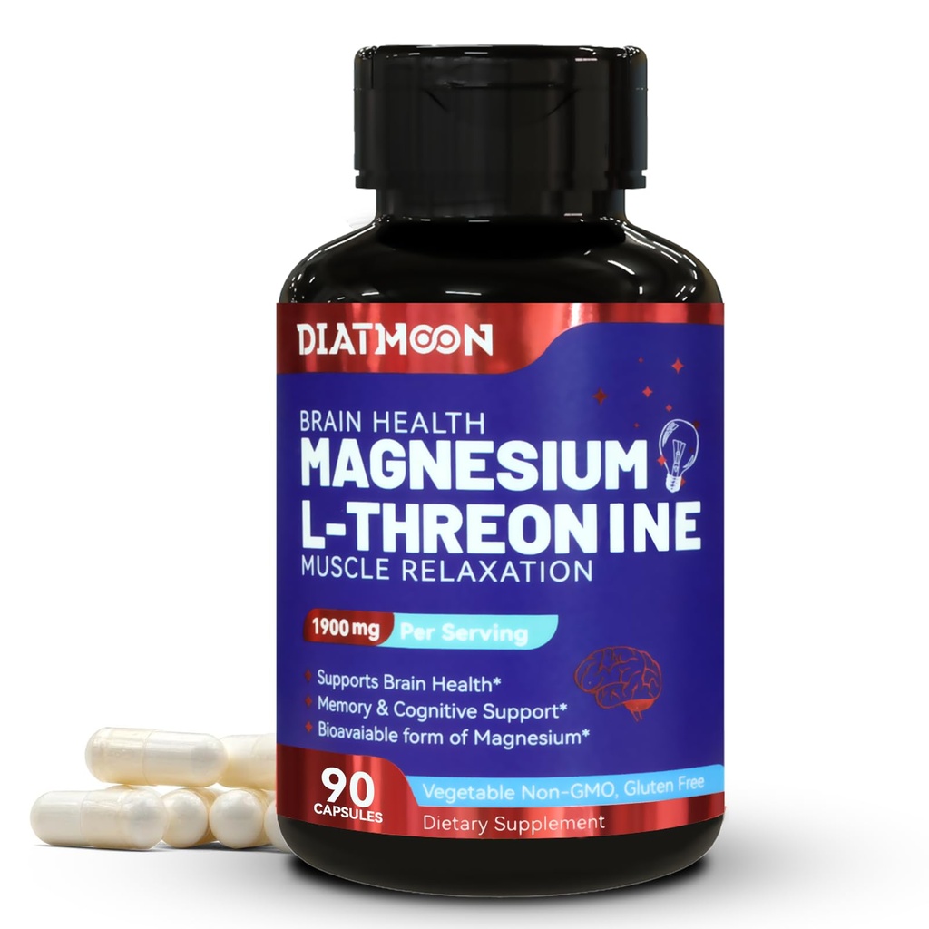 L-Threonine镁,高吸收镁补充剂,1900mg 用于脑健康,记忆支持,Gluten Free,N-GMO,90 Vegan Capsules