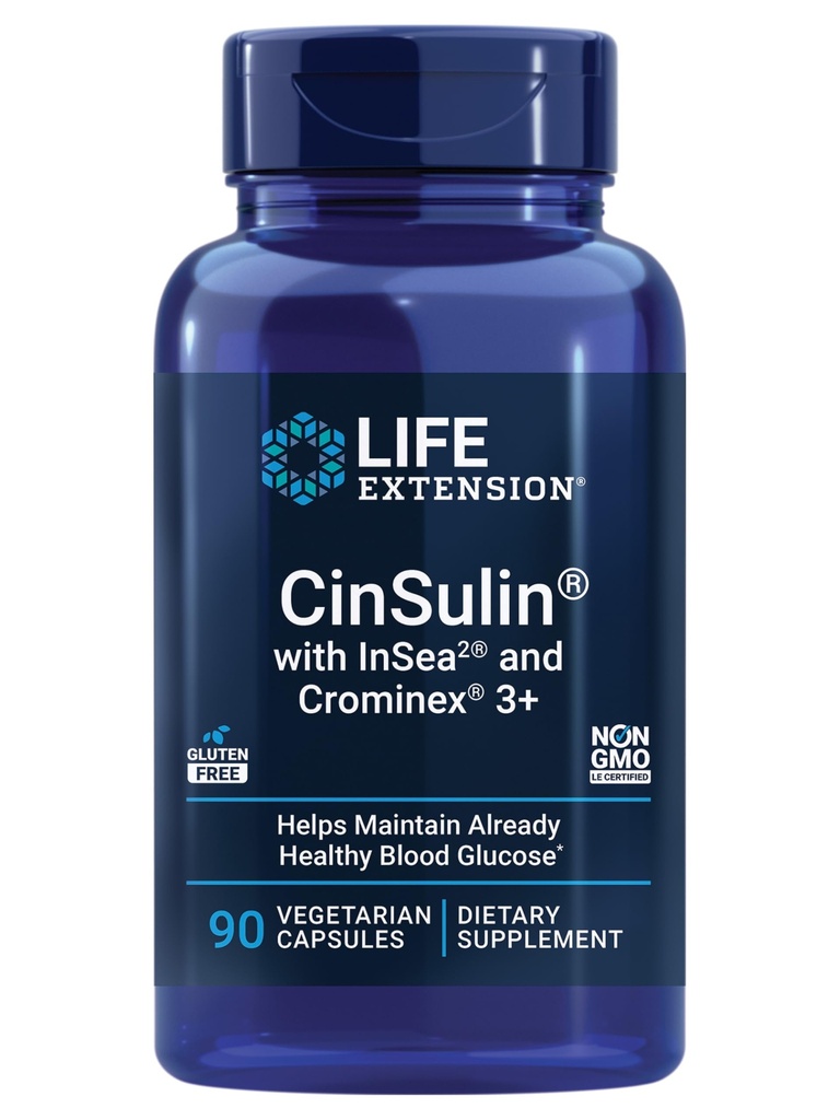 生命延长 CinSulin®与InSea2®和Crominex® 3+, shilajit, amla 水果, 肉桂, 棕海藻, 支持健康代谢和满足, Gluten-Free, 非GMO, 蔬菜, 90 Capsules