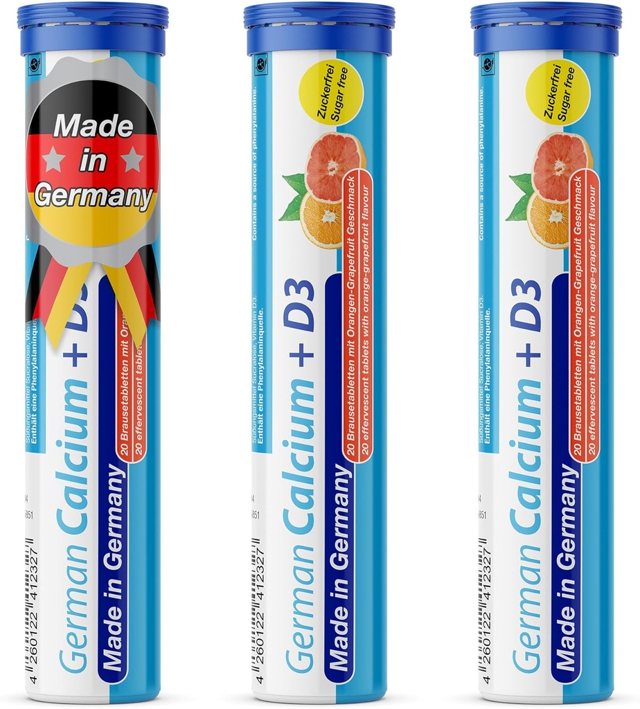 德国钙 + 维生素D 饮料 Effervescent 片子 60 服务 橙-葡萄果 味 - 500 mg 钙, 2,5 μg 维生素 D3 - T&D Pharma – 在德国制造