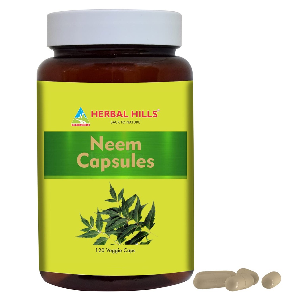 HERBAL HILLS Neem Capsules 120 Vegie Capsules Neem Leaf Azadirachta Indica 700 mg Power和Capsule中提取混合剂