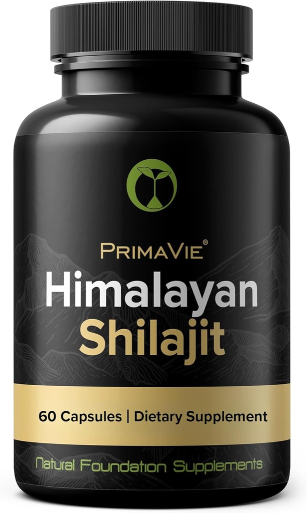 Shilajit Capsules 高强度纯洁的Primavie Shilajit 从富尔维奇酸和追踪矿物的喜马拉雅山脉以10 000英尺的高度收获 第三方检验了美国100%的天然制造(60)