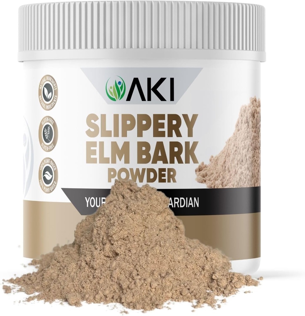AKI Slippery Elm Bark Powder - 植物蛋白,消化性健康及喉咙舒适的舒缓补救措施 - Vegan-Friendly, Gluten-Free,非GMO & Free 人工添加剂(4oz/113g)