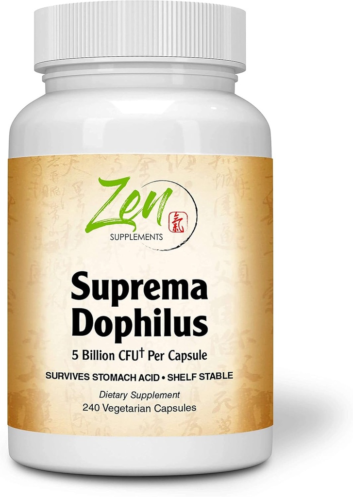 Zen补充剂 - Suprema-Dophilus - 5亿 CPU Probiotic - 8 Strains - 稳架和酸阻塞 - 支持胃肠和免疫健康 240-Caps