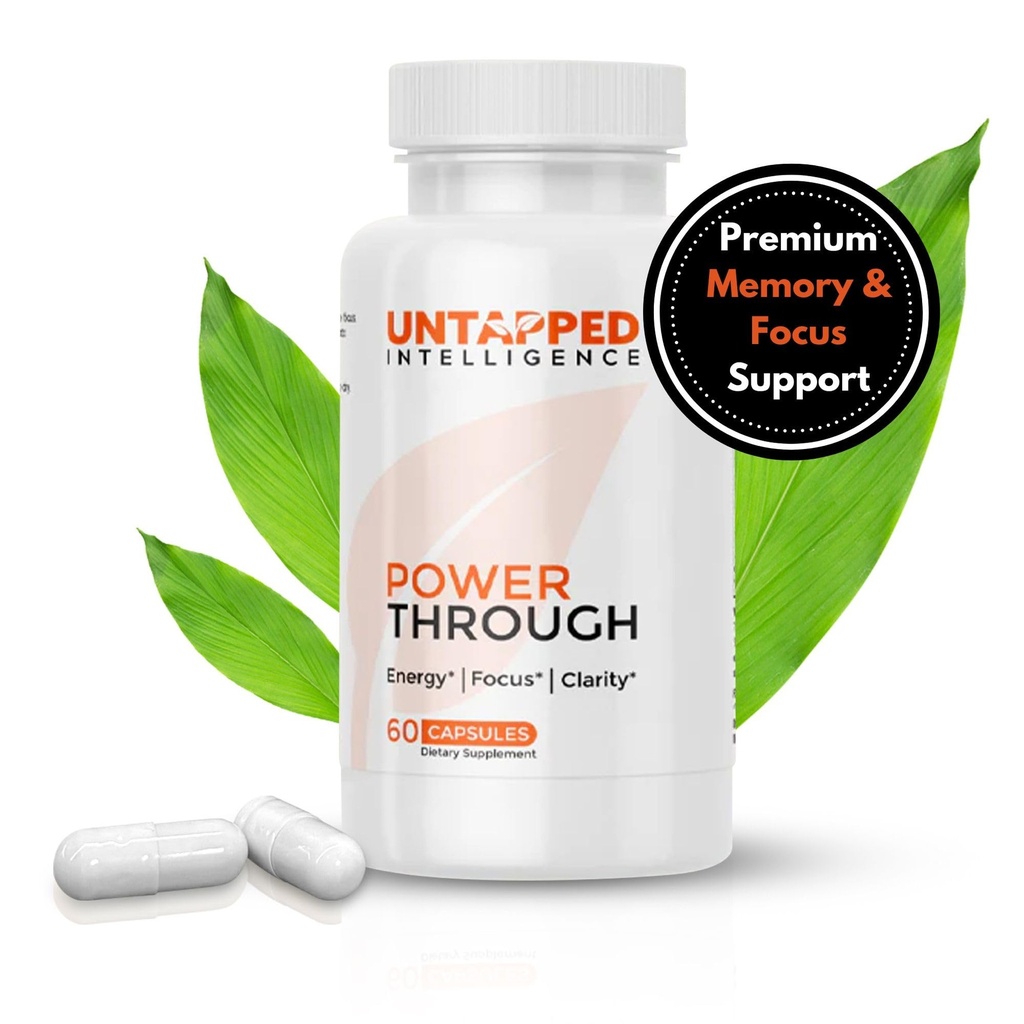 Power through - 与L-Theanine, Bacopa Monnieri, Rhodiola Rosea, B12, 能量药丸, Mood 支持和记忆焦点最佳大脑补充