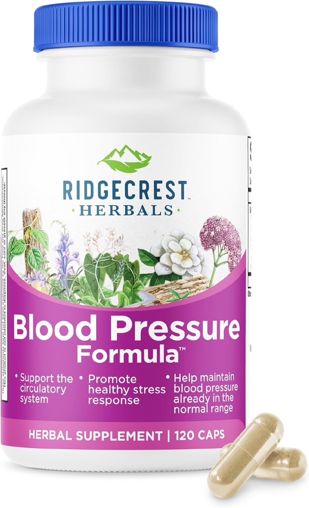 RidgeCrest Herbles 血压草药配方,12种草药,Poria蘑菇,Gastrodia, Gardenia, for Heart, Vascular, 环流健康(120计)