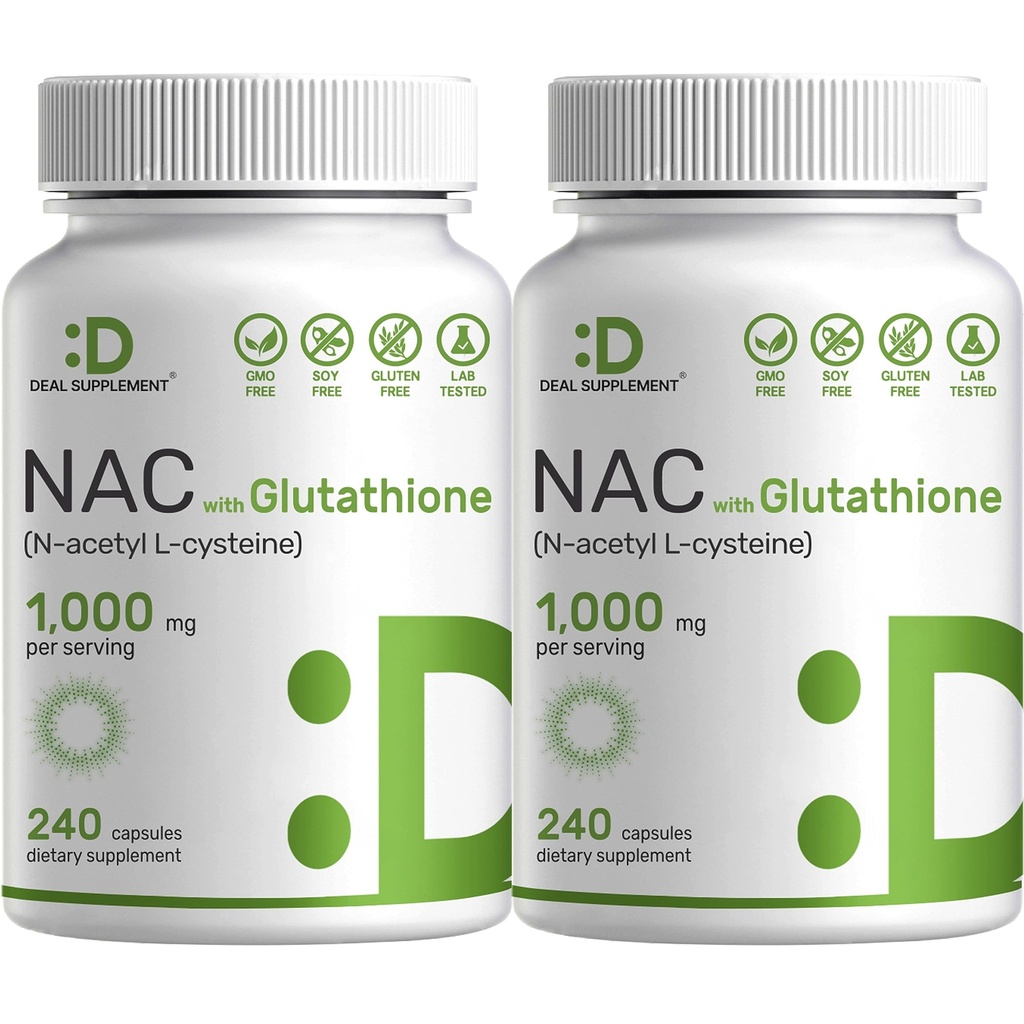 2 Pack NAC 补充剂(N-乙酰Cysteine) 1000mg 与减低胶原离子一起服役,480 capsules