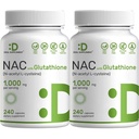 2 Pack NAC 补充剂(N-乙酰Cysteine) 1000mg 与减低胶原离子一起服役,480 capsules