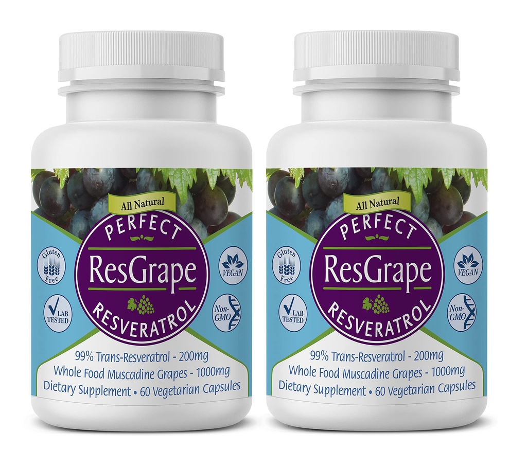 完美补品 – 完美补药 Resveratrol – 60 Capsules – Trans-Resveratrol & Organic Muscadine Grapes - 2 pack