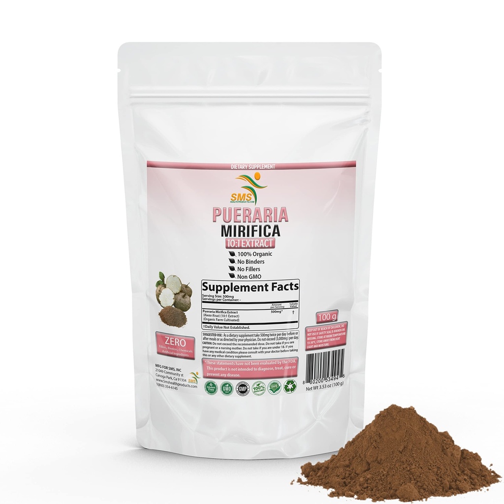 Pueraria Mirifica 天然有机草药 Kwao Krua Kao 10:1 摘录 100g 粉末, 促进妇女健康饮食补充 QQ 非 GMO, Gluten QQ 由 SMS 制作