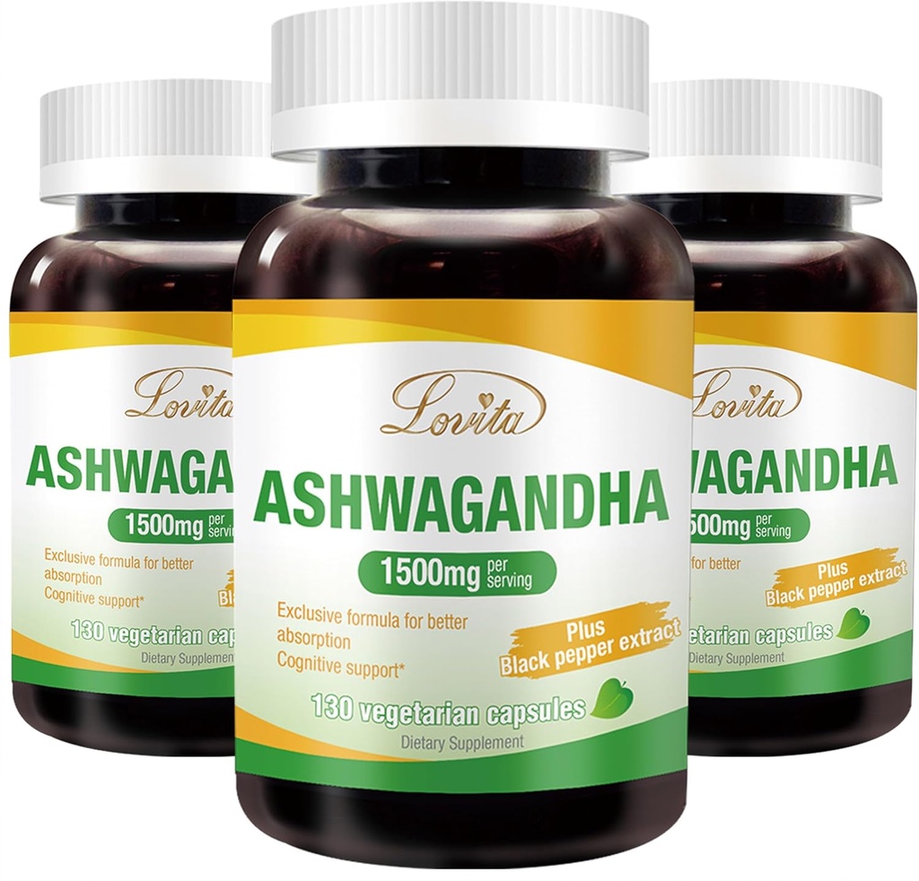 Lovita KSM-66 Ashwagandha 高度集中 5% Withanolide 95% Black Pepper Piperine 95% 压力救济和能源支持 维冈 130 Capsules (第3页)