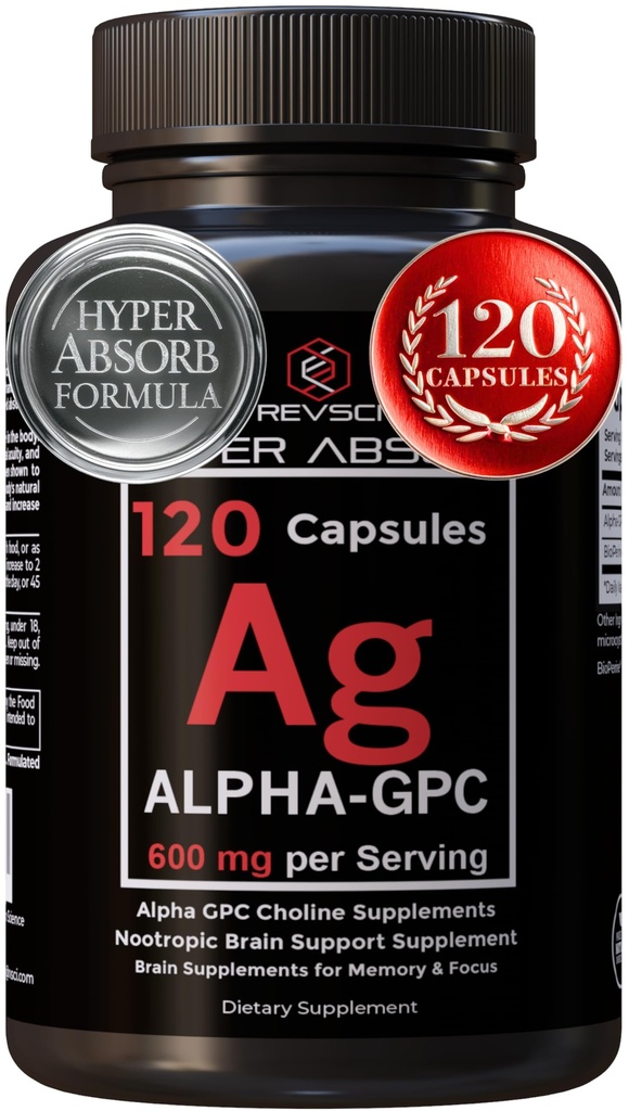 Alpha GPC 超吸附补充与生物Perine – 120 Counter, Alpha-GPC 600mg / service – Notrophics for memory, Focus, Energy, & Drive – Choline 补充刺激乙酰胆碱,美国制造