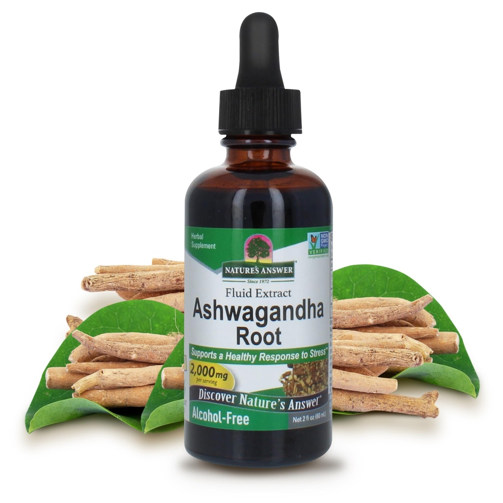 自然之答 Ashwagandha Root – 草药补充剂 维护健康的免疫功能 – 支持身体抗压力 – 格鲁滕无酒精 和 Vegan 2oz