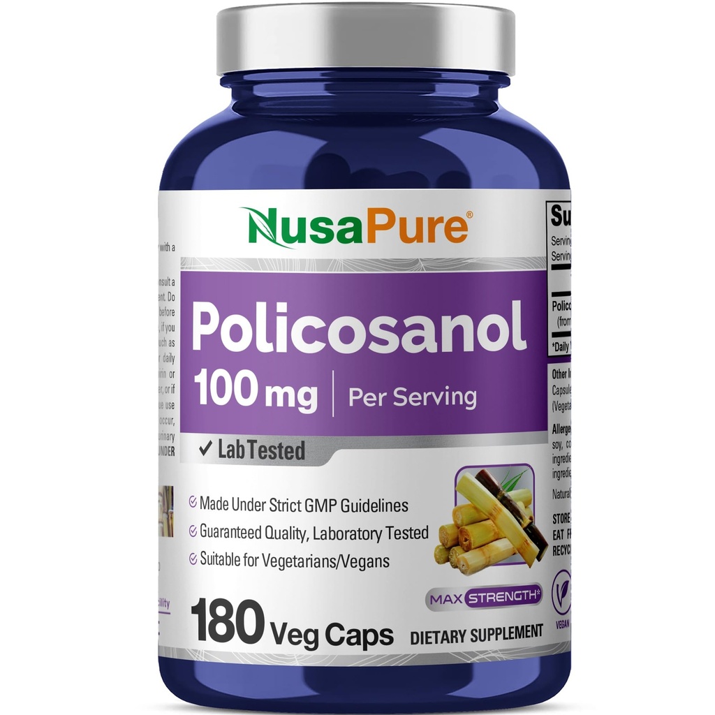NusaPure Policosanol 100mg 180 Veggie Capsules (维根语,非GMO语)