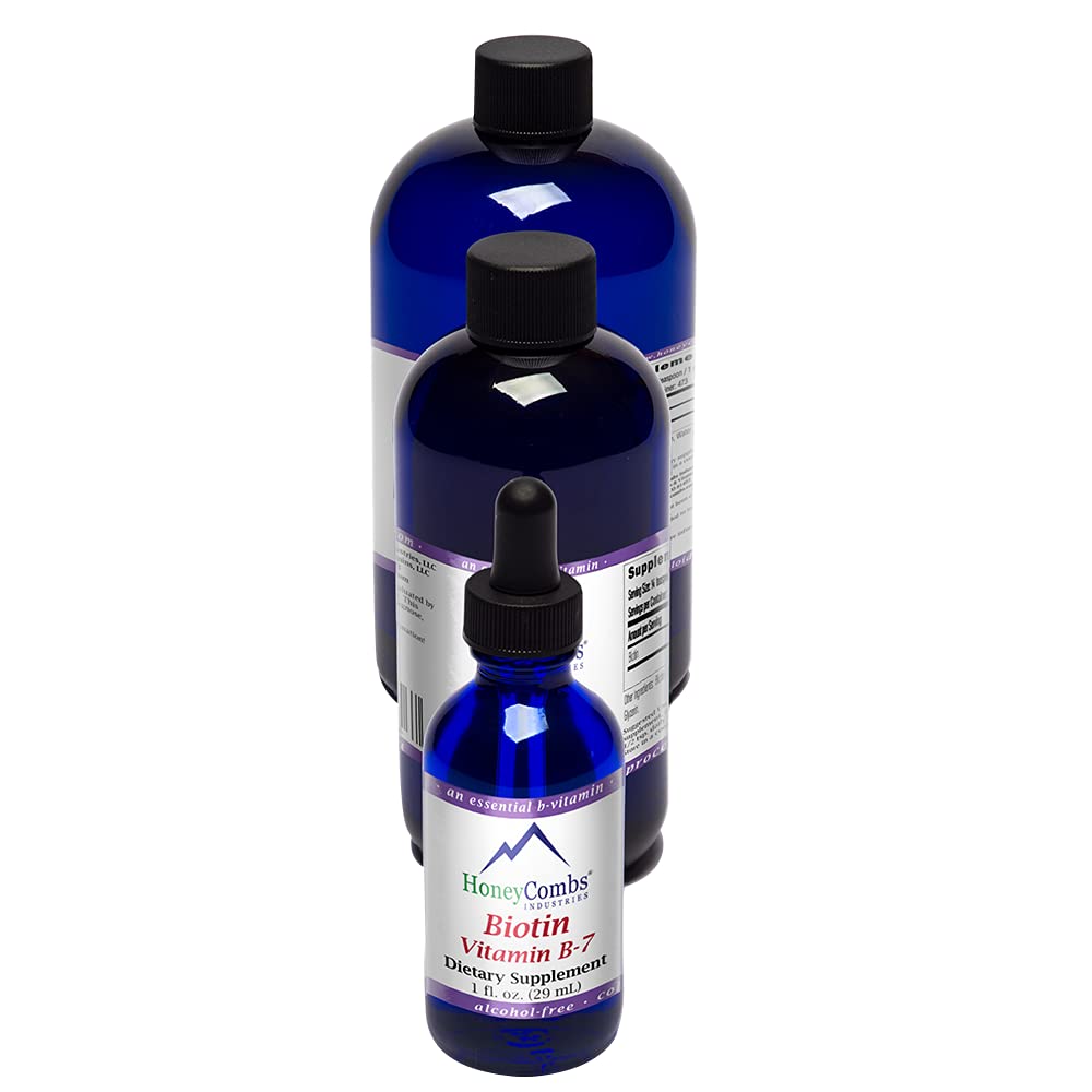 HoneyCombs Vitamin B7 (Biotin) Drops – Liquid Biotin Hair, Skin, Nails 补编 – Digestion & Hair Vitamins – 无酒精,非GMO 维生素液体用于健康头发, Skin and Nails, 8 Fl Oz.