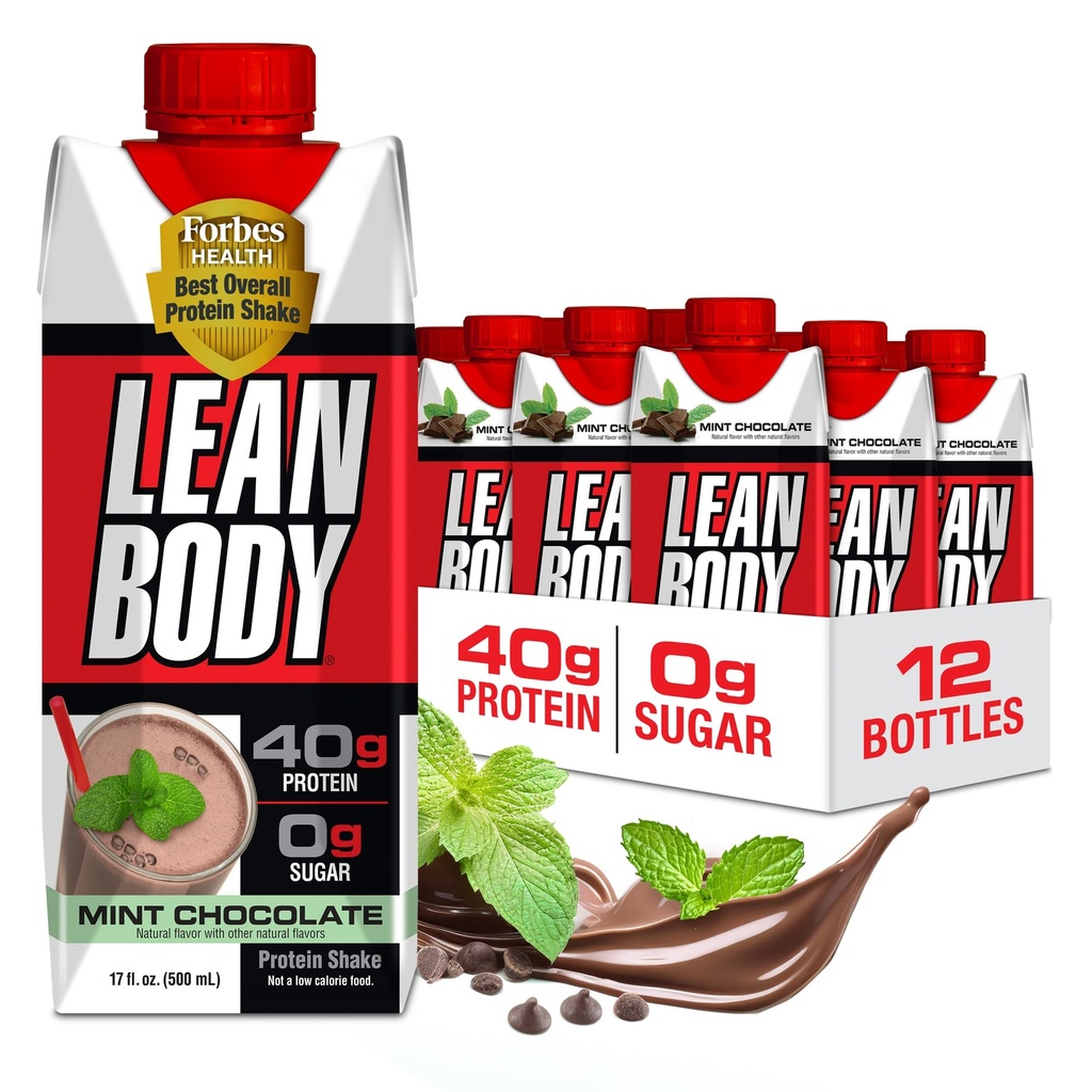 Labrada Lean Body Ready-to-Drink Mint 巧克力蛋白摇摆,40g蛋白,Whey Blend,0 糖,Gluten Free,22 维生素和矿物,(可回收卡通和Lid - Pack of 12)