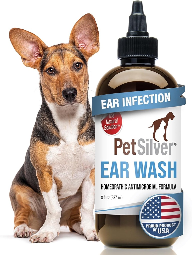 PetSilver Dog Ear clean Solution – Gentle Ear Wash for Dogs and Cats with Chelated Silver – Otic Rinse 公式 目标蜡片积聚,臭臭臭味,以及痒或刺激地区 — 美国制造 — 8 fl oz