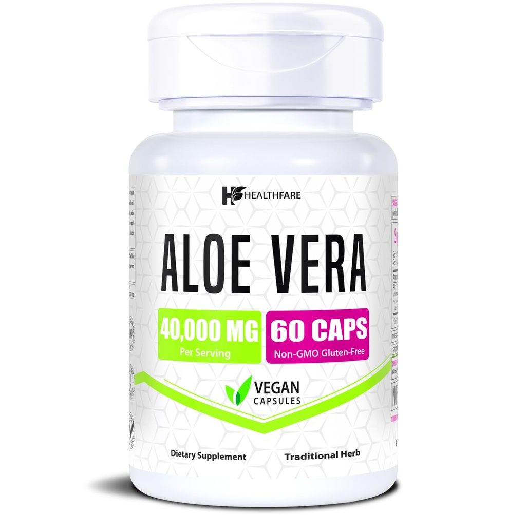 Aloe Vera Capsules 40000mg → 60 Vegan Pills → Inner Leaf Aloe Vera 提取补编 → Gut 健康与消化支持 → Non-GMO, Gluten-Free →美国制造