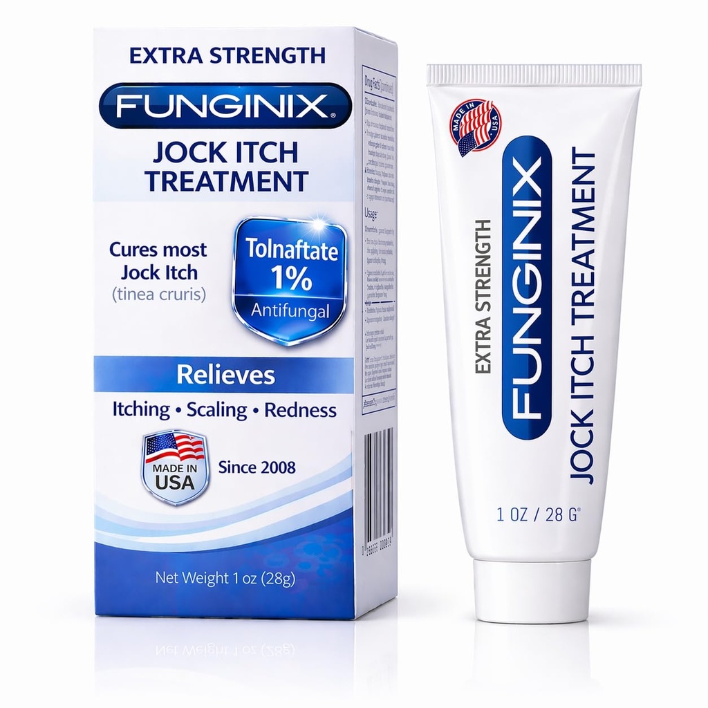 FUNGINIX Jock 痒症治疗 - 缓解痒症,烧伤,缩放,以及Chafing,天然抗痒症治疗 Tolnaftate, Pleasant Topical Cream(1 Ounce)