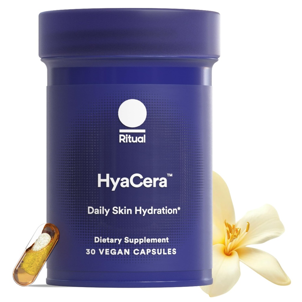 HyaCera皮肤硬皮补充剂,用于皱纹支持,其中Hyabest®和Ceratiq®用于皮肤水化支持,Hyaluronic酸,Glycolipides,Ceramides,Gluten Free,NGMO,Vanilla Essence,30天供应