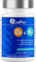 CanPrev D3 & K2 维生素 120 Softgel, 120天供应, 1000IU 维生素 D3 & 120mcg K2, 支持坚固的骨头, 牙齿和心脏健康, 易与有机椰油, 无 GMO, Gluten, Soy, 奶制品