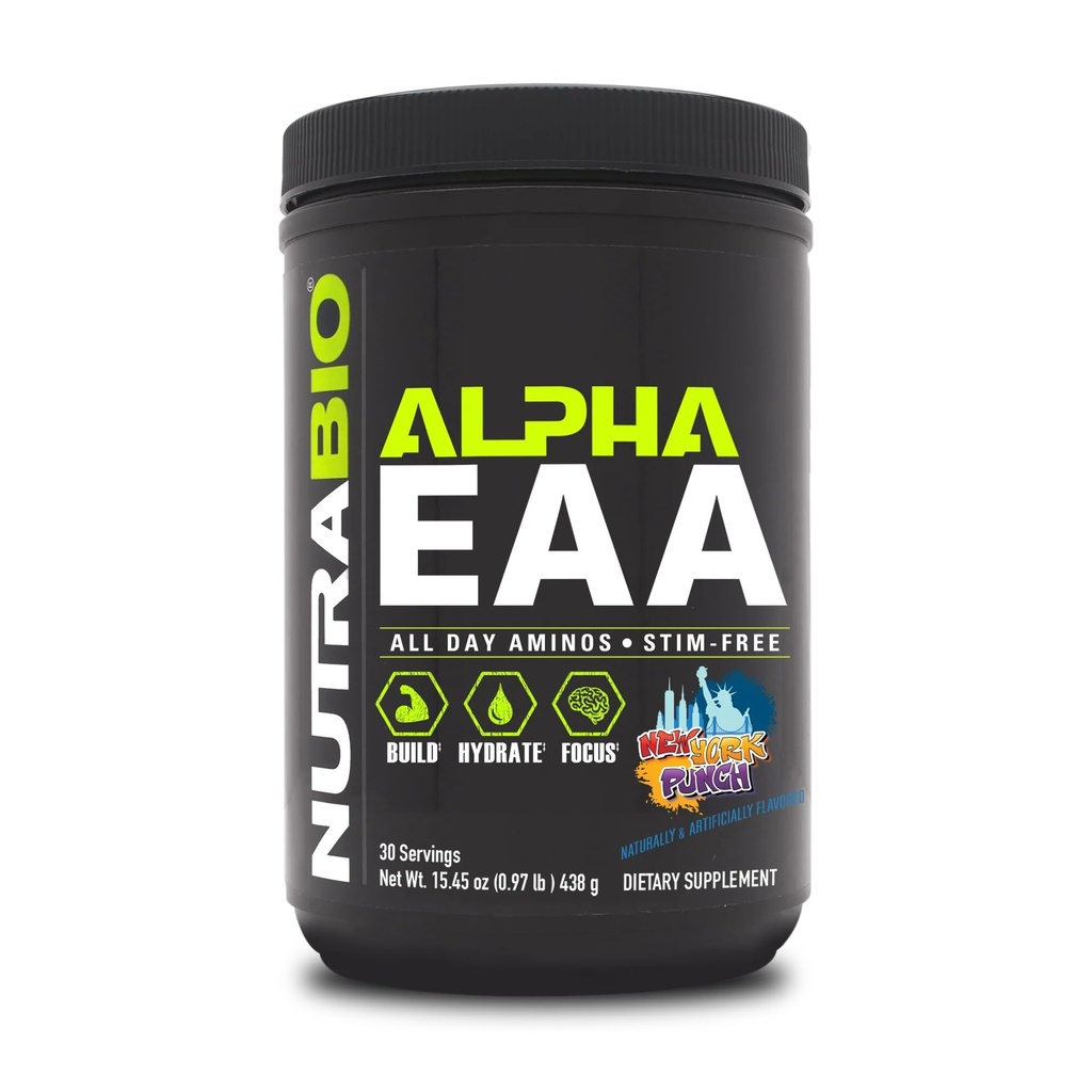 NutraBio Alpha EAA - 全日氨基酸促进肌肉生长和水分 - 具有诺托品和适应性的基本氨基酸 - 全谱EAA BCAA粉 - 30种服务 - 纽约