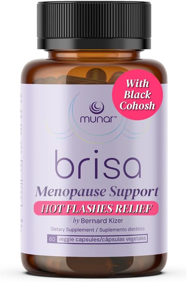 Munar Brisa Menopause Support – 女性的荷尔蒙平衡与牛奶亚特尔,维特克斯,黑科霍什和鲁巴布. 减少热闪电、靴子能量、肝脏解毒器30天供应(60个卡普尔)
