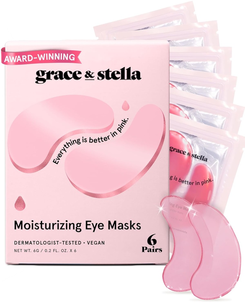优雅 & Stella 奖 在眼罩下赢得 - 减少黑暗圆圈, 毛绒眼, 内眼袋, 皱纹 - Gel Under Eye Patches - 礼物给妈妈 - Vegancruelty- Free Life Care (Pink, 6 Pairs)