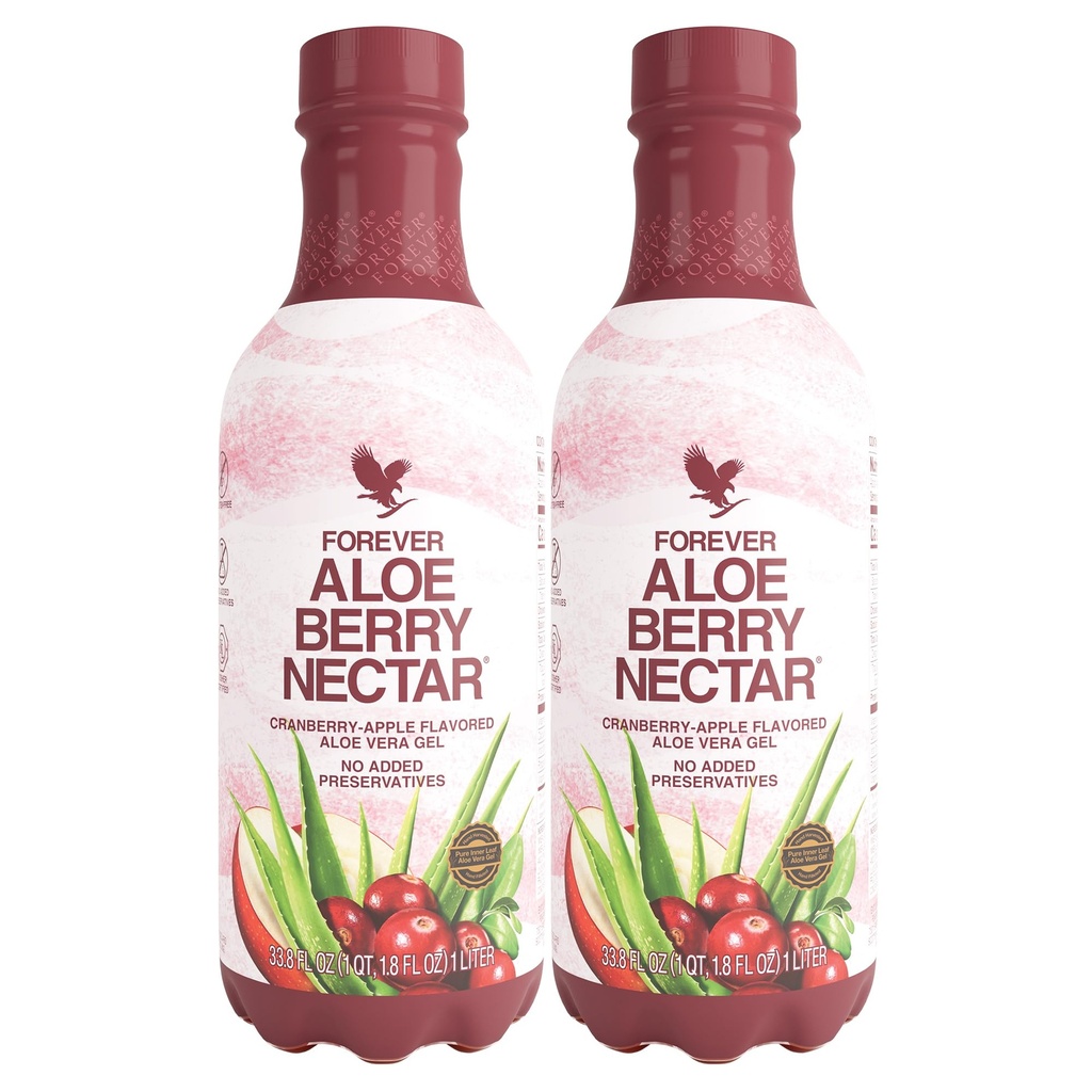 永生 - Aloe Berry Nectar - 90.7%纯Aloe Vera Gel 配有Cranberry和苹果 - 无防腐剂 - 1L (Pack of 2)