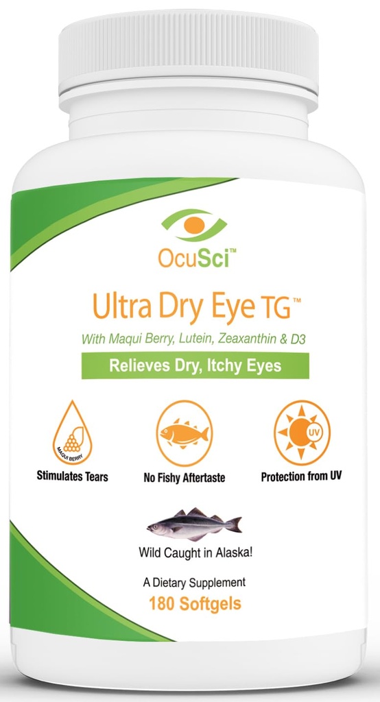 旨在帮助Relieve Dry, 痒眼 - 1700mg Triglyceride Omega-3 + EPA & DHA, Lutein, Zeaxanthin, B12, D3-60 服务(Ultra Dry Eye, UDETG - 2个月)