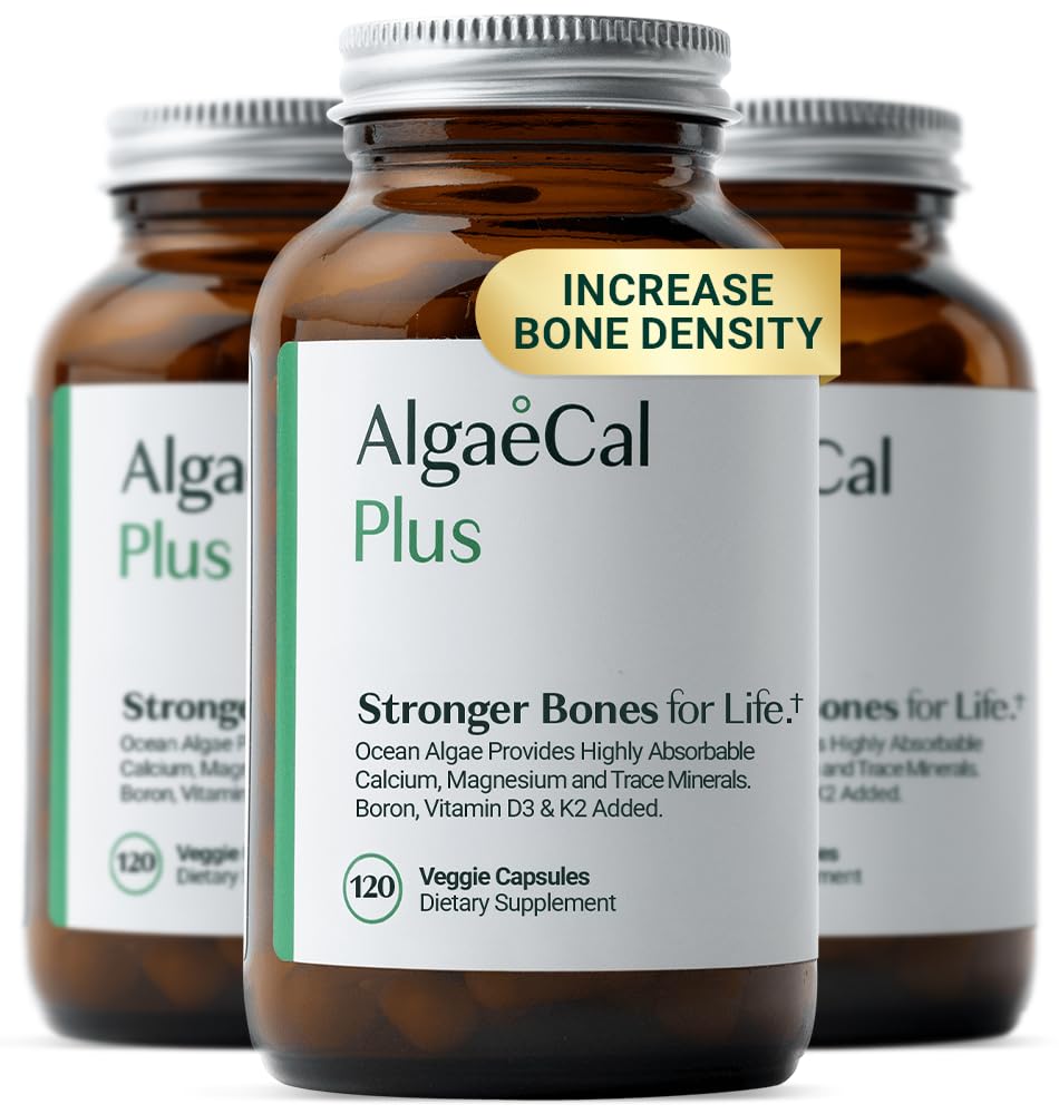 ALGAECAL 有机红藻钙补充剂 骨密度和强度,维生素K2 MK7(100mg),维生素D3(1600 IU),镁(350mg) & Trace Minerals,易吞,120 Veggie Caps