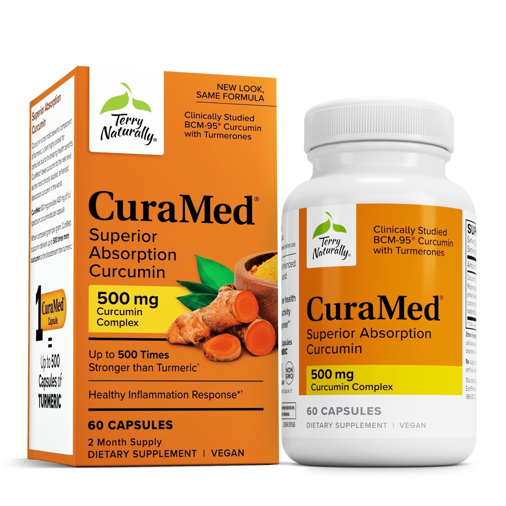 Terry自然 CuraMed 500mg - 脑和免疫健康支持的抗氧化剂补充剂 - 配有 Curcumin & Turmeric 基本油 - 草肝支持 - 60软胶