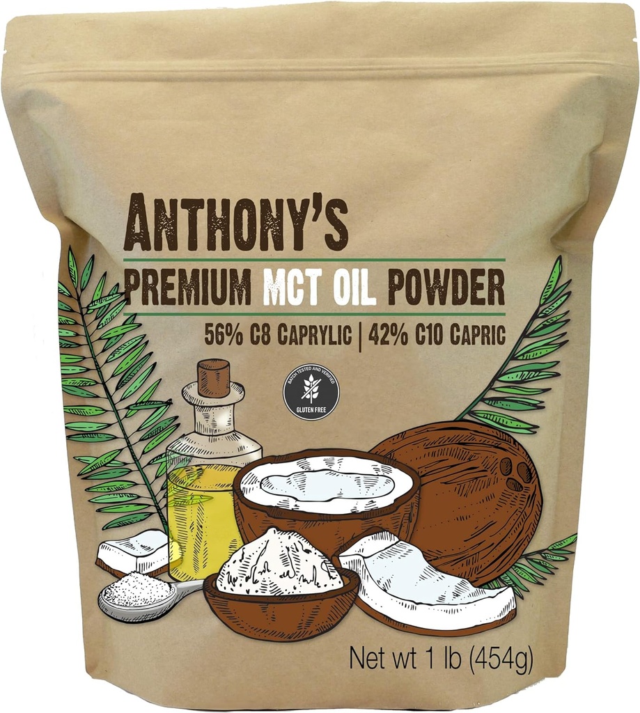 Anthony's Premium MCT Oil Powder 56% C8 Caprylic, 42% C10 Capric, 1 lb, Gluten Free, 非 GMO, Keto 友好公司