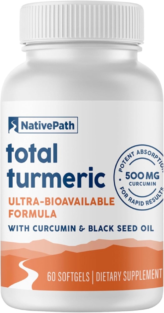 带黑籽油的原生Path Turmeric Curcumin - 高级抗氧化剂和联合支持补充剂 - 具有强化高吸收力的Premium Turmeric软胶,Non-GMO & Gluten-Free, 60 Softgels