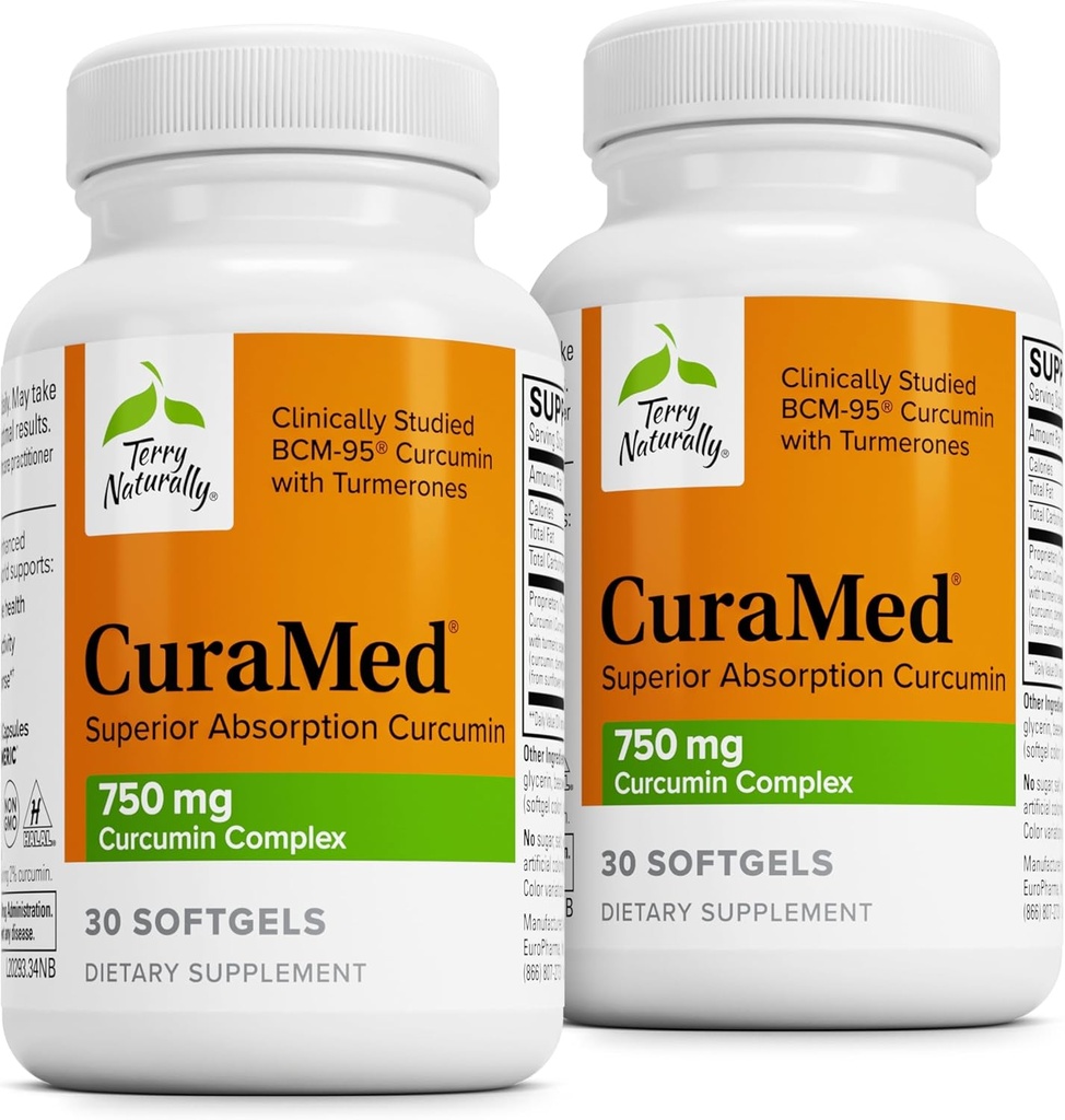 Terry自然CuraMed 750mg -- -- 脑和心脏健康抗氧化剂补充剂 -- -- 配有高致病性Crucumin综合体 -- -- 肾脏、肝脏和免疫健康支助 -- -- 30个软胶(2包)