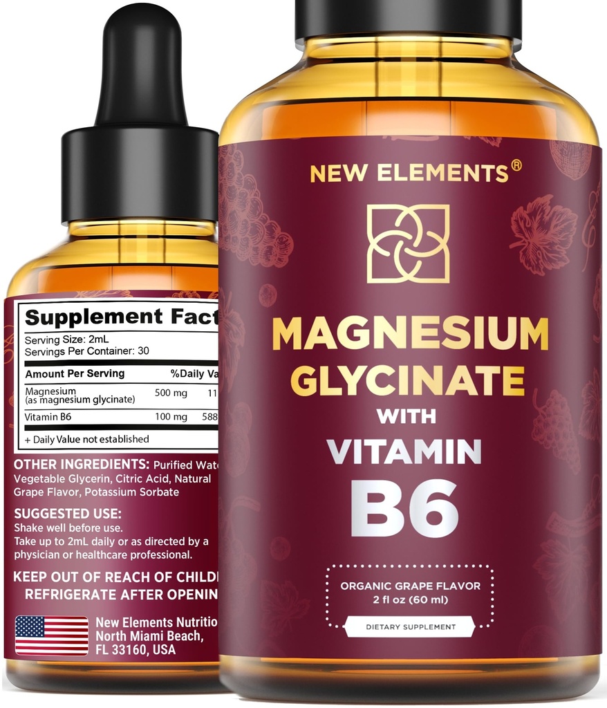 液态镁 甘油酸液滴与维生素B6 - 镁补充500mg和维生素B6 100mg - 非GMO 不Gluten - 压力缓解 - 睡眠和放松 - 肌肉和心脏支持 - 天然和维加恩