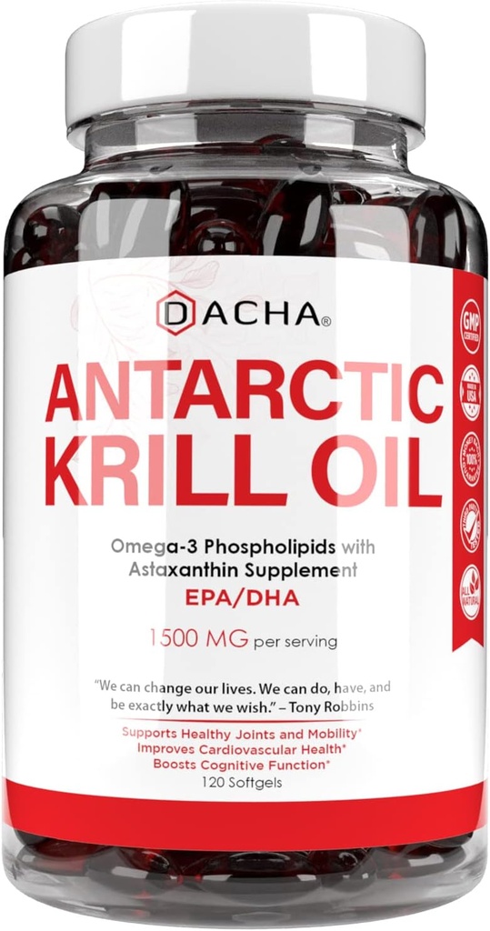 南极磷虾油增油软胶1500毫克,配天然Omega-3、Astaxanthin和磷脂120软胶、180mg EPA和120mg DHA用于Imune、记忆支持、心脏健康非GMO